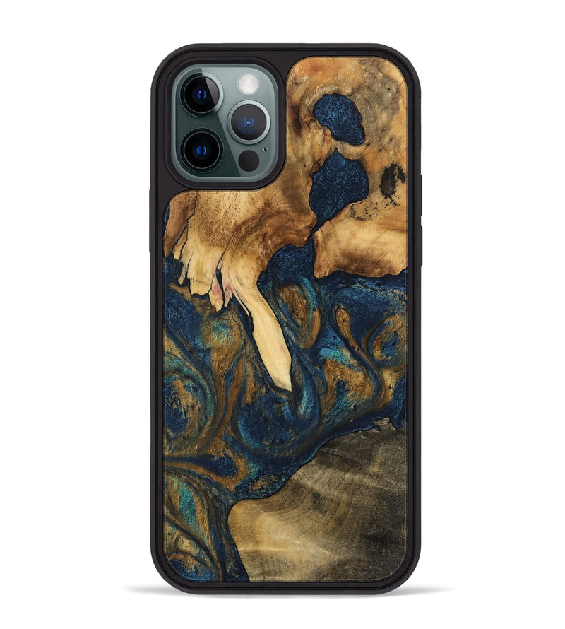 iPhone 12 Pro Max Wood Phone Case - Rocco (Teal & Gold, 744392)