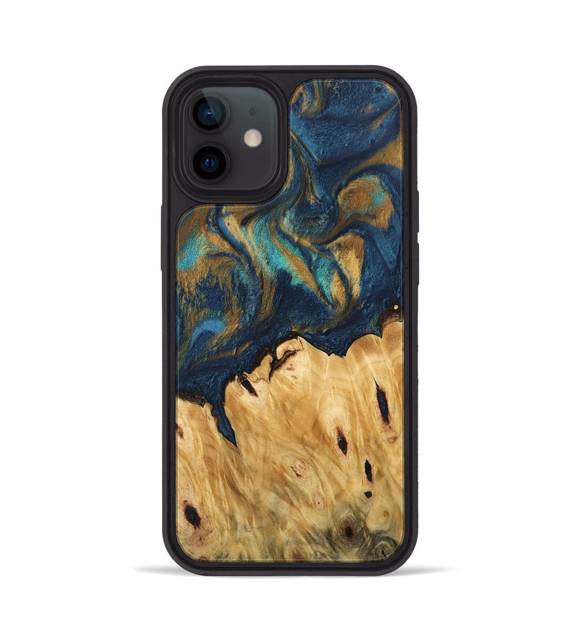 iPhone 12 Wood Phone Case - Teca (Teal & Gold, 744393)