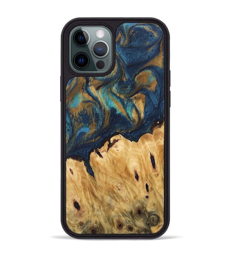 iPhone 12 Pro Max Wood Phone Case - Teca (Teal & Gold, 744393)