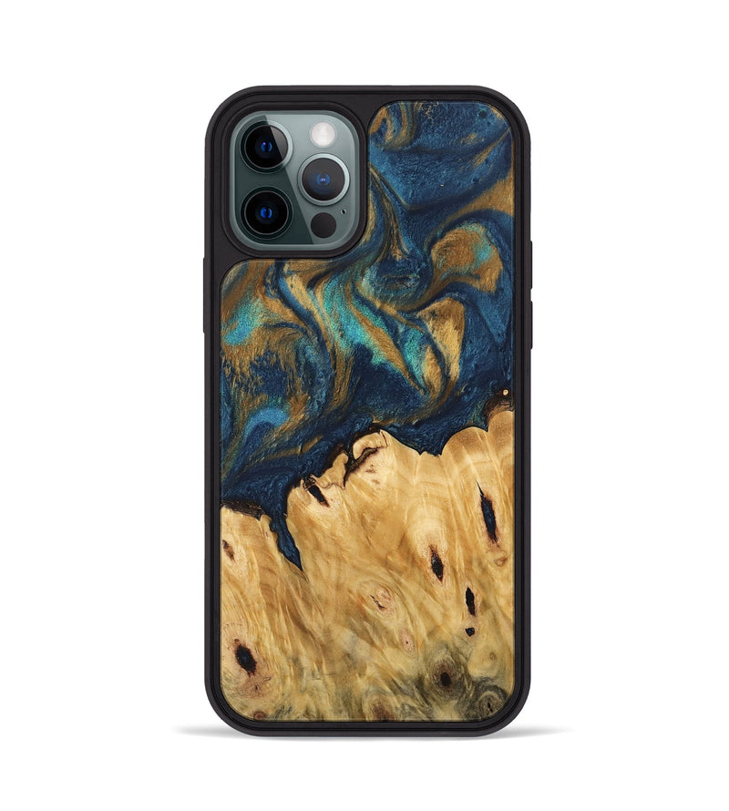 iPhone 12 Pro Wood Phone Case - Teca (Teal & Gold, 744393)