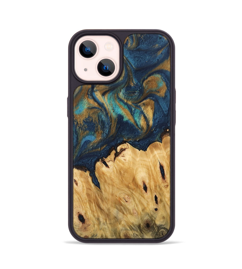 iPhone 14 Wood Phone Case - Teca (Teal & Gold, 744393)