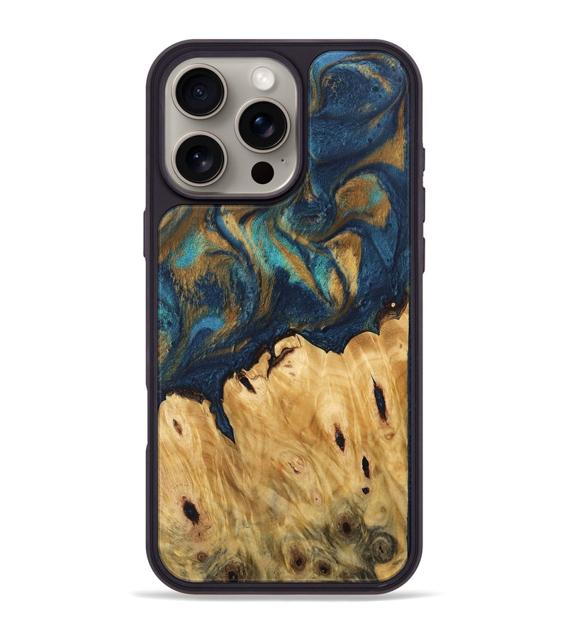 iPhone 16 Pro Max Wood Phone Case - Teca (Teal & Gold, 744393)