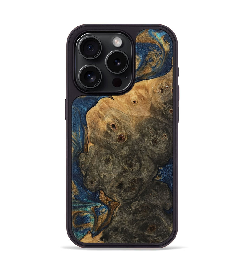 iPhone 15 Pro Wood Phone Case - Lyle (Teal & Gold, 744394)