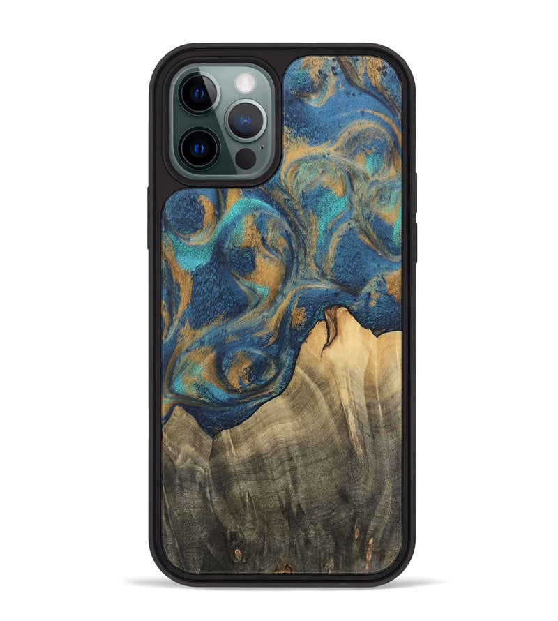 iPhone 12 Pro Max Wood Phone Case - Herma (Teal & Gold, 744403)