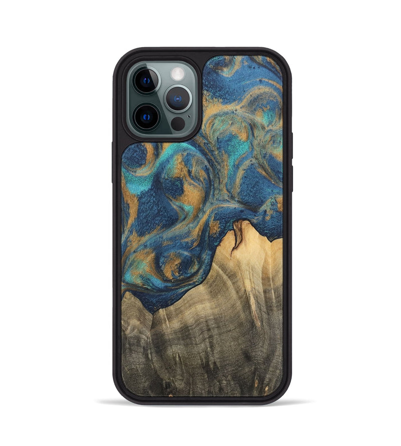 iPhone 12 Pro Wood Phone Case - Herma (Teal & Gold, 744403)