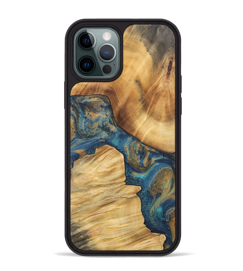 iPhone 12 Pro Max Wood Phone Case - Trace (Teal & Gold, 744404)