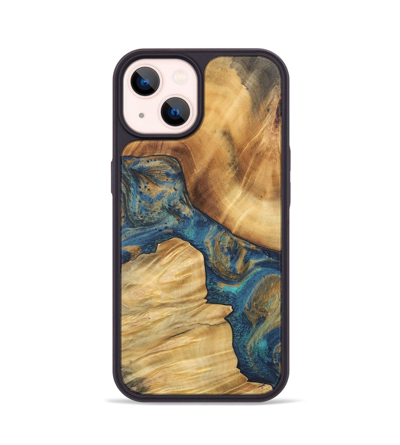 iPhone 14 Wood Phone Case - Trace (Teal & Gold, 744404)