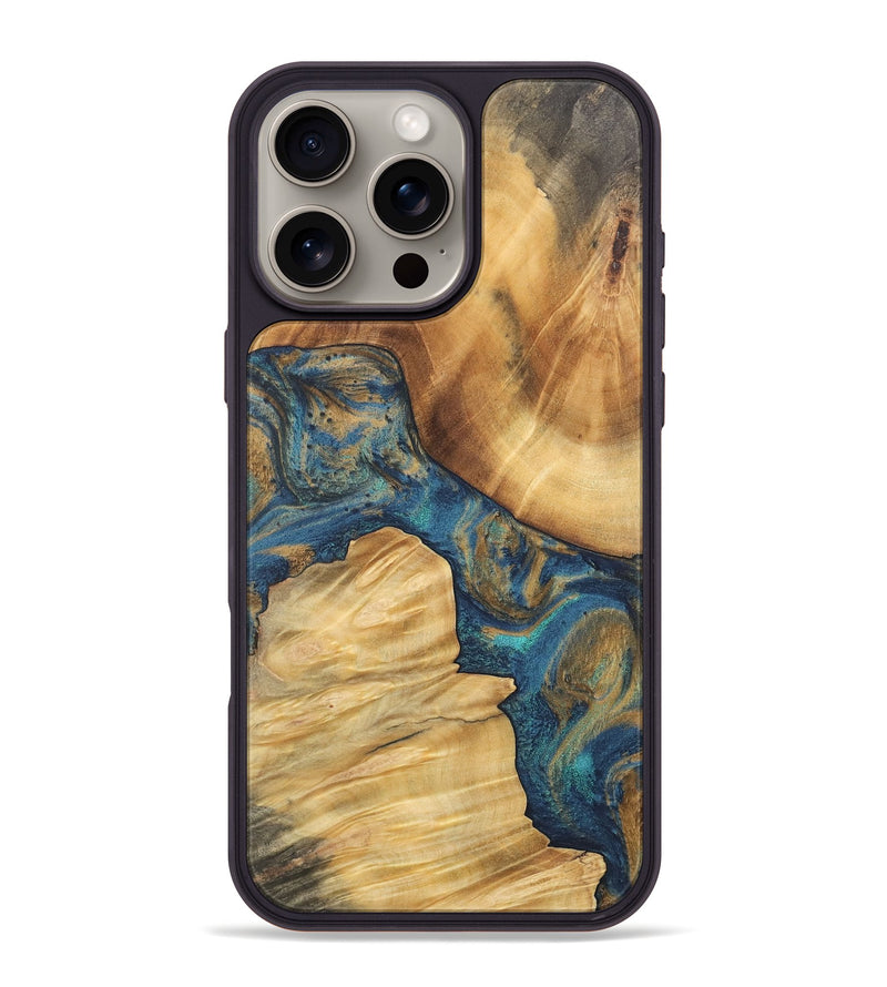 iPhone 16 Pro Max Wood Phone Case - Trace (Teal & Gold, 744404)