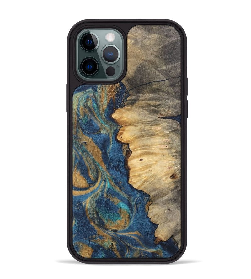 iPhone 12 Pro Max Wood Phone Case - Donia (Teal & Gold, 744405)