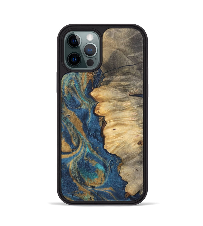 iPhone 12 Pro Wood Phone Case - Donia (Teal & Gold, 744405)