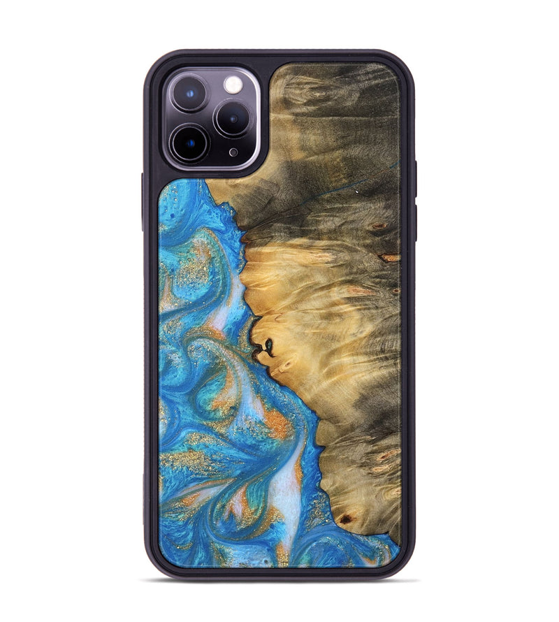 iPhone 11 Pro Max Wood Phone Case - Enis (Teal & Gold, 744424)