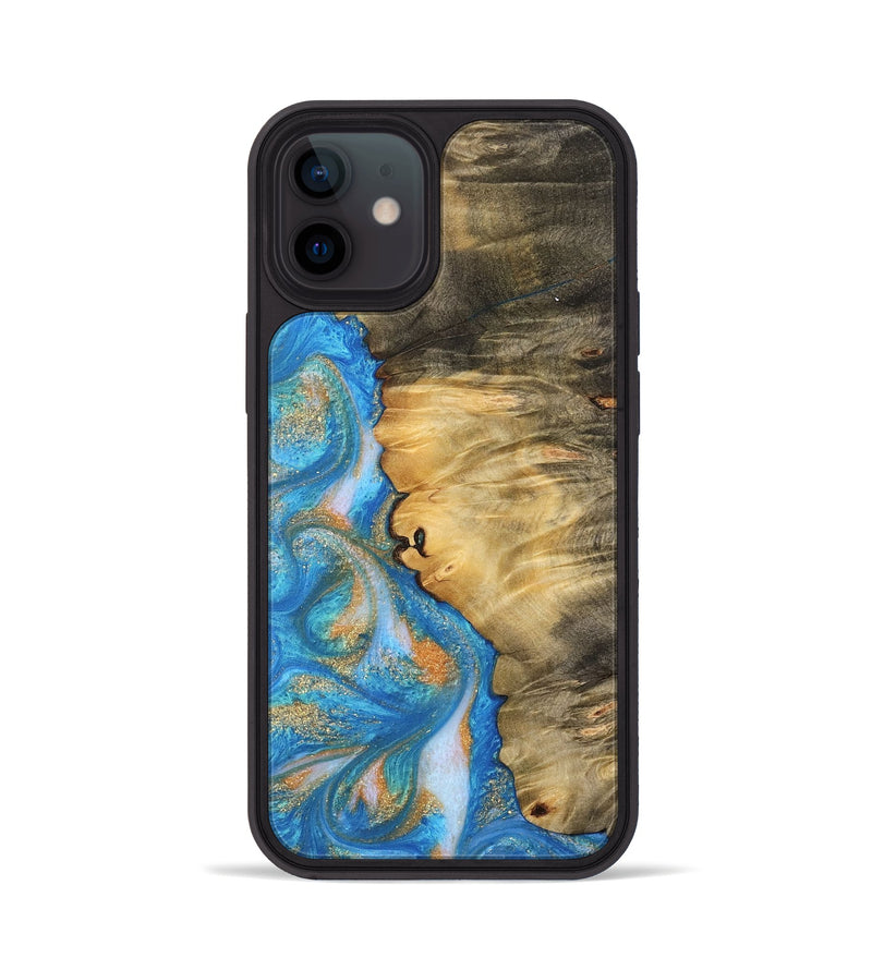 iPhone 12 Wood Phone Case - Enis (Teal & Gold, 744424)