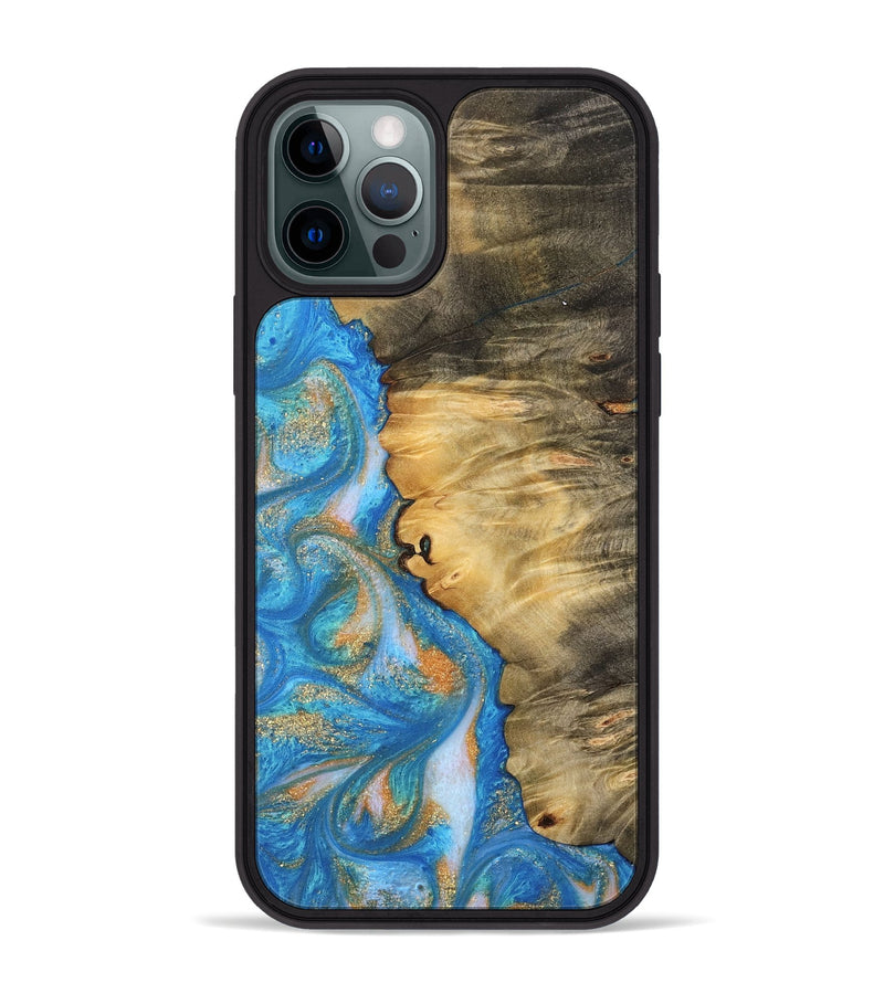 iPhone 12 Pro Max Wood Phone Case - Enis (Teal & Gold, 744424)