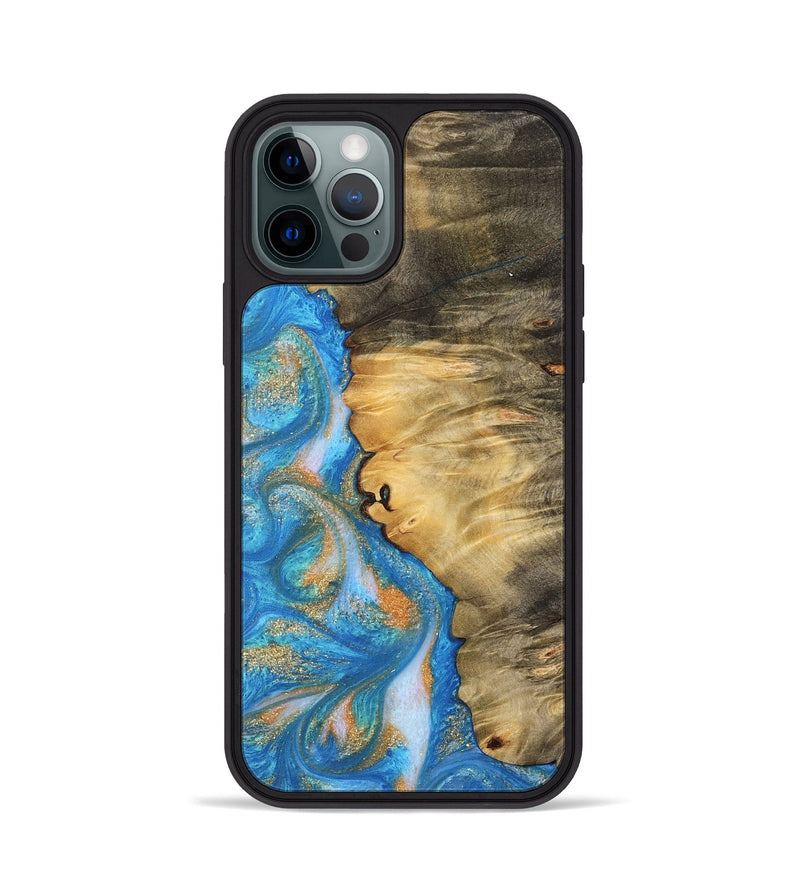 iPhone 12 Pro Wood Phone Case - Enis (Teal & Gold, 744424)