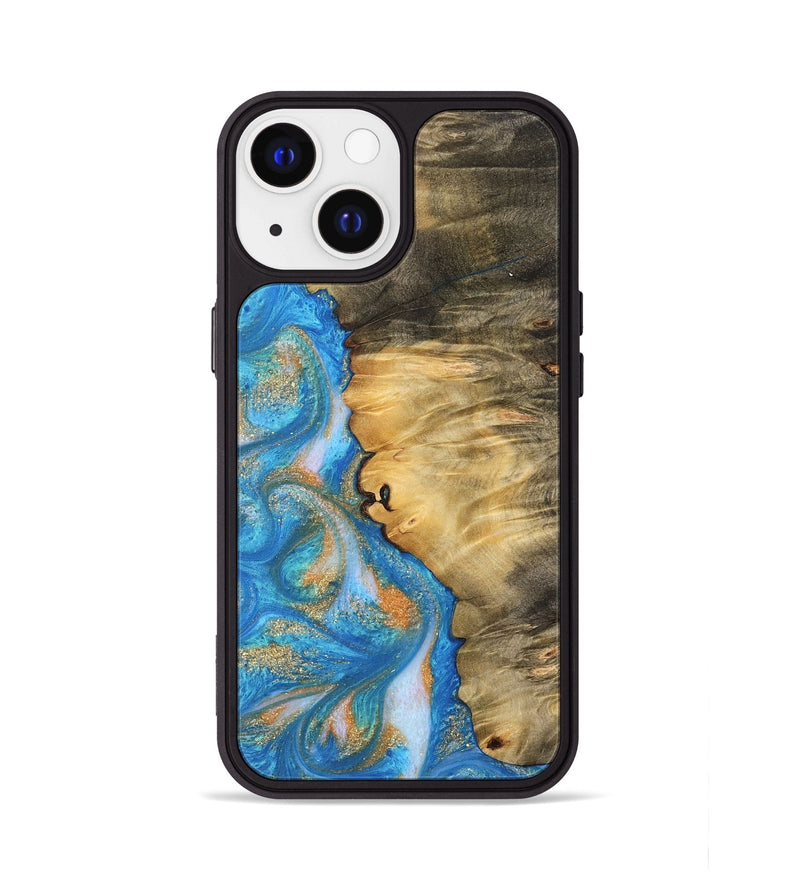 iPhone 13 Wood Phone Case - Enis (Teal & Gold, 744424)