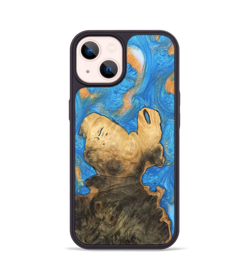 iPhone 14 Wood Phone Case - Daniela (Teal & Gold, 744434)