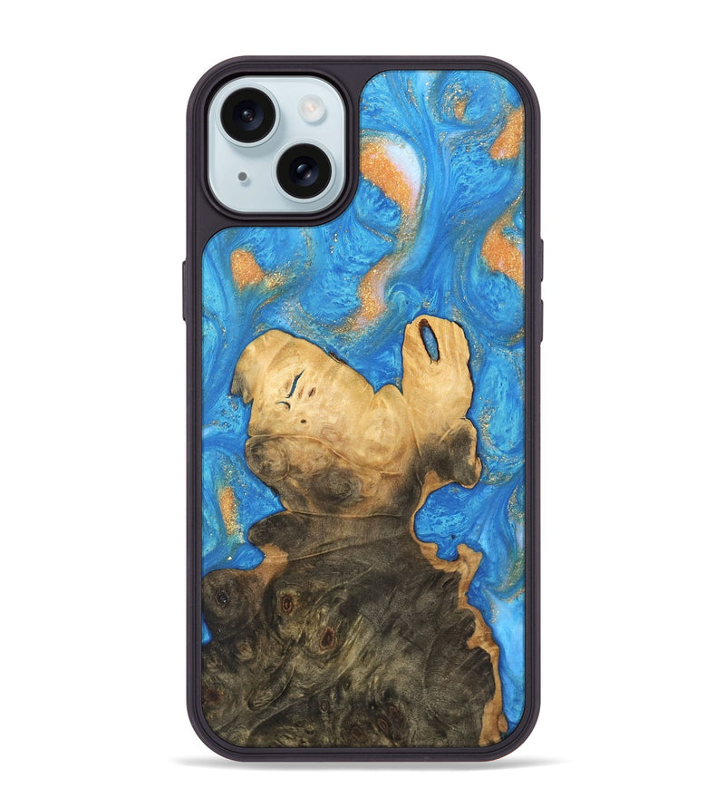 iPhone 15 Plus Wood Phone Case - Daniela (Teal & Gold, 744434)