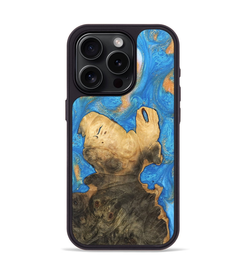 iPhone 15 Pro Wood Phone Case - Daniela (Teal & Gold, 744434)