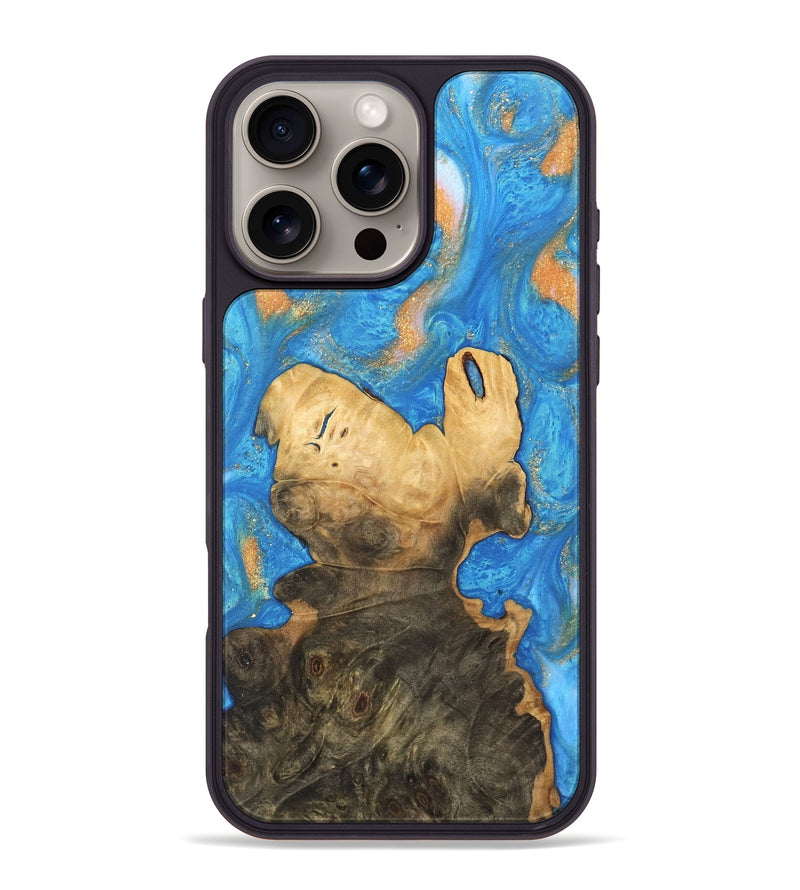 iPhone 16 Pro Max Wood Phone Case - Daniela (Teal & Gold, 744434)