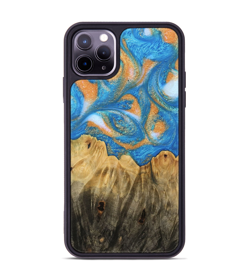 iPhone 11 Pro Max Wood Phone Case - Glori (Teal & Gold, 744459)