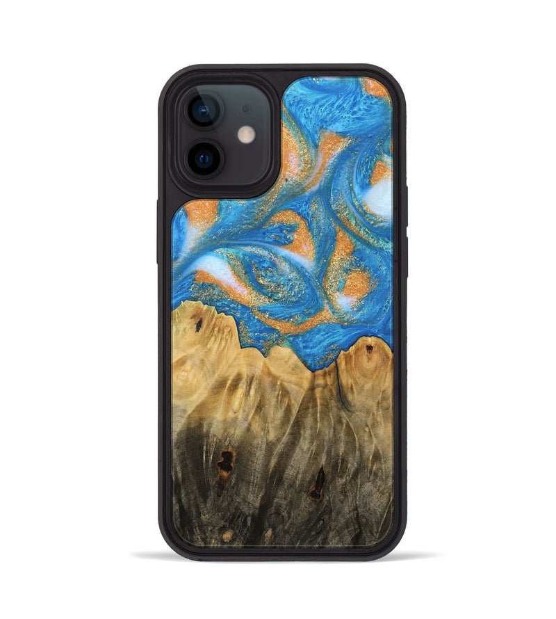 iPhone 12 Wood Phone Case - Glori (Teal & Gold, 744459)