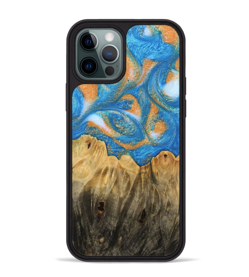 iPhone 12 Pro Max Wood Phone Case - Glori (Teal & Gold, 744459)