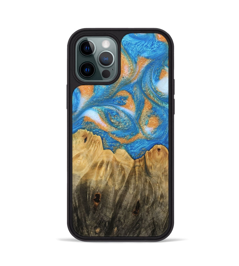 iPhone 12 Pro Wood Phone Case - Glori (Teal & Gold, 744459)