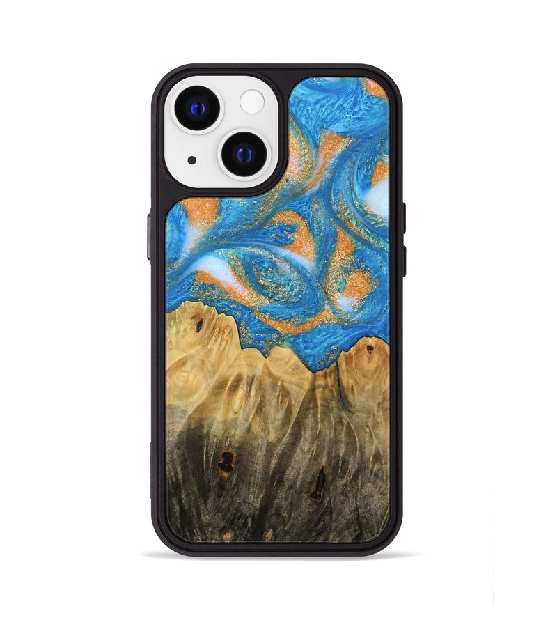 iPhone 13 Wood Phone Case - Glori (Teal & Gold, 744459)