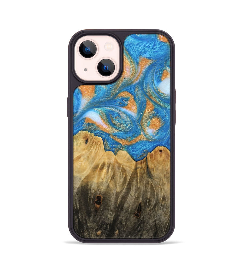 iPhone 14 Wood Phone Case - Glori (Teal & Gold, 744459)