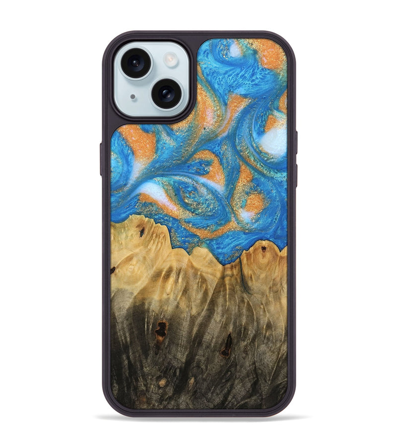 iPhone 15 Plus Wood Phone Case - Glori (Teal & Gold, 744459)