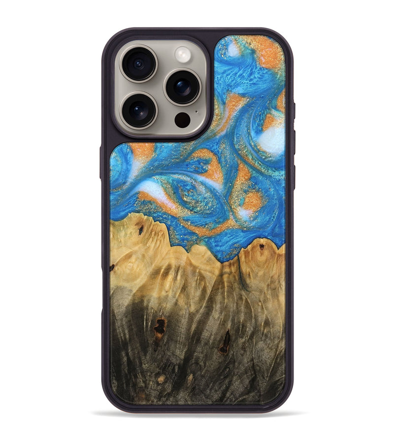 iPhone 16 Pro Max Wood Phone Case - Glori (Teal & Gold, 744459)