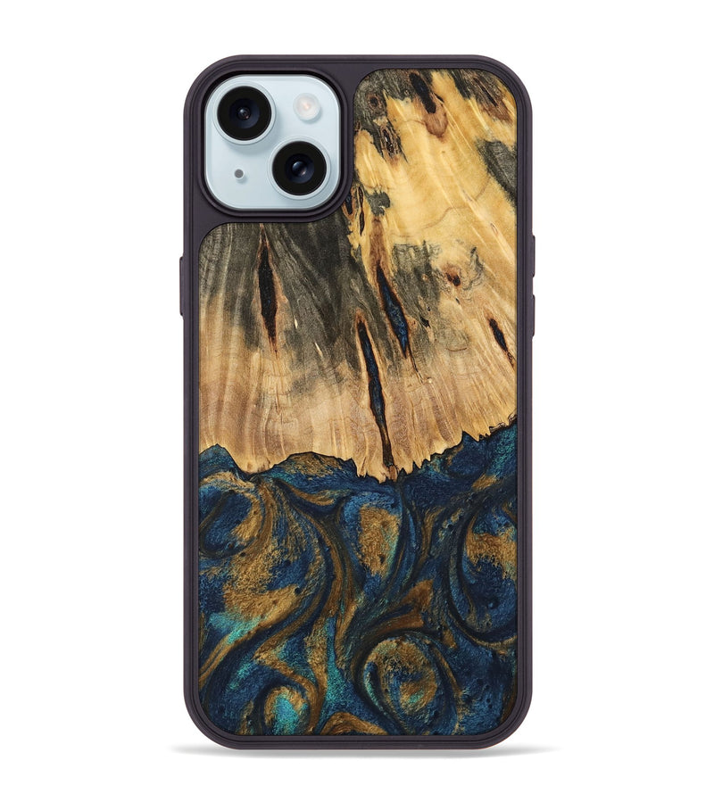 iPhone 15 Plus Wood Phone Case - Trinity (Teal & Gold, 744468)