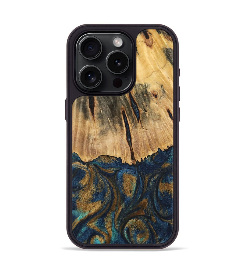 iPhone 15 Pro Wood Phone Case - Trinity (Teal & Gold, 744468)