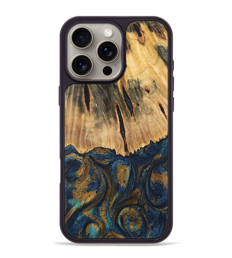 iPhone 16 Pro Max Wood Phone Case - Trinity (Teal & Gold, 744468)