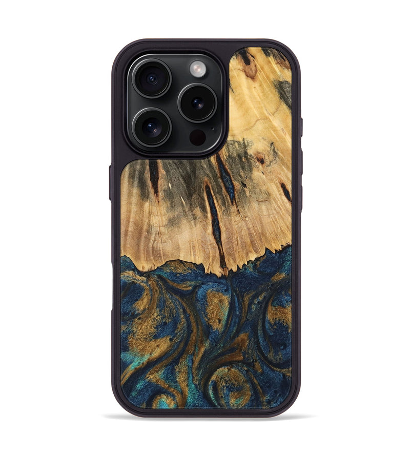 iPhone 16 Pro Wood Phone Case - Trinity (Teal & Gold, 744468)