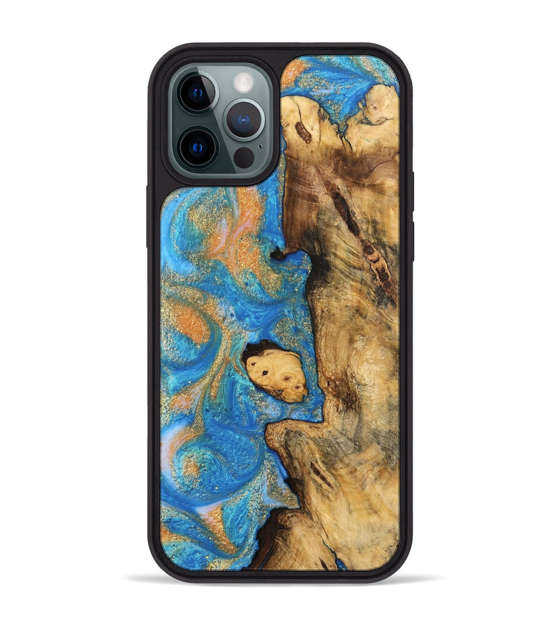 iPhone 12 Pro Max Wood Phone Case - Bonny (Teal & Gold, 744521)