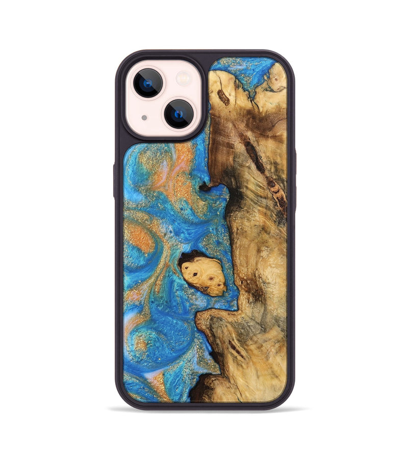 iPhone 14 Wood Phone Case - Bonny (Teal & Gold, 744521)