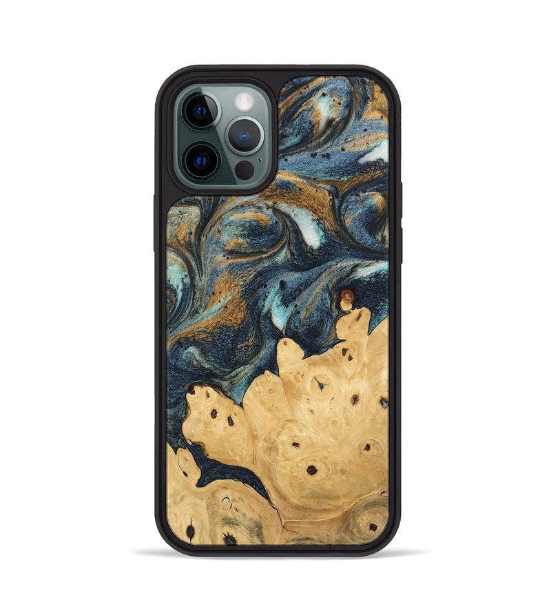 iPhone 12 Pro Wood Phone Case - Kathe (Teal & Gold, 744554)