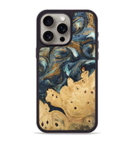 iPhone 15 Pro Max Wood Phone Case - Kathe (Teal & Gold, 744554)