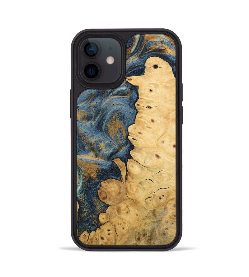 iPhone 12 Wood Phone Case - Eluned (Teal & Gold, 744620)