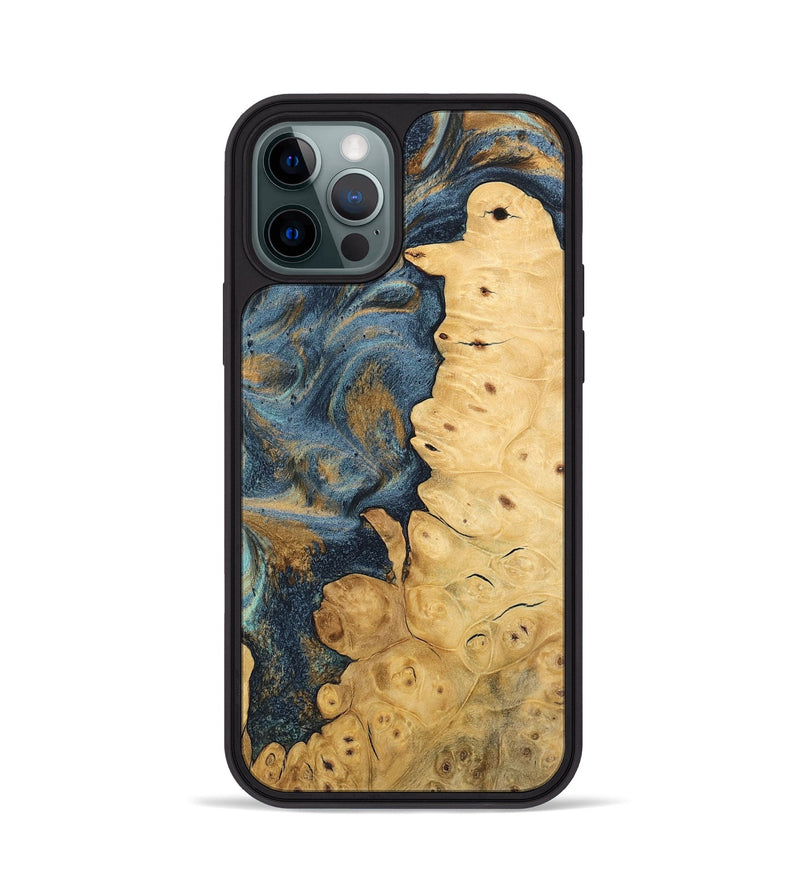 iPhone 12 Pro Wood Phone Case - Eluned (Teal & Gold, 744620)