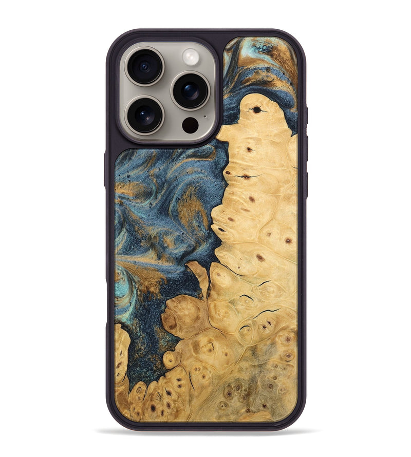 iPhone 16 Pro Max Wood Phone Case - Eluned (Teal & Gold, 744620)