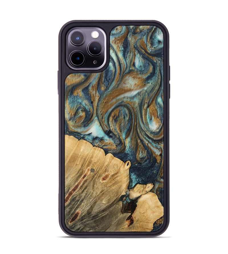 iPhone 11 Pro Max Wood Phone Case - Rozina (Teal & Gold, 744635)