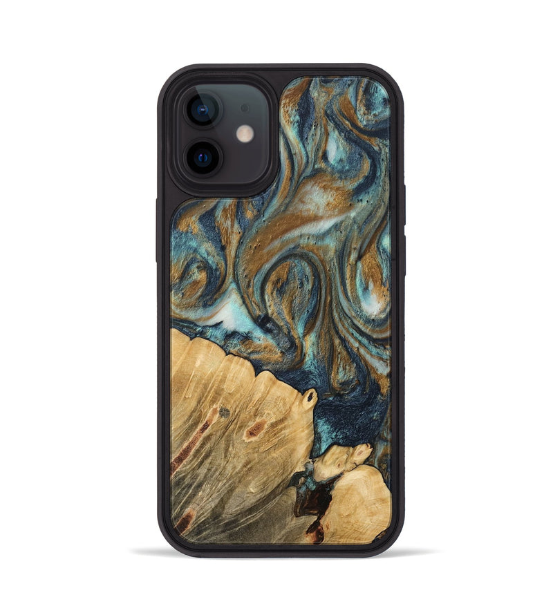 iPhone 12 Wood Phone Case - Rozina (Teal & Gold, 744635)