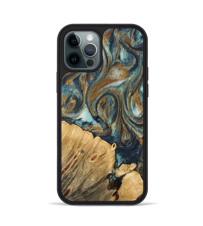 iPhone 12 Pro Wood Phone Case - Rozina (Teal & Gold, 744635)