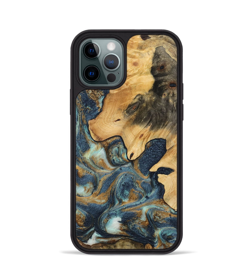 iPhone 12 Pro Wood Phone Case - Evon (Teal & Gold, 744637)