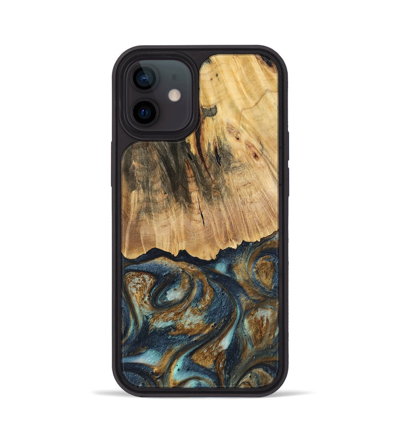 iPhone 12 Wood Phone Case - Berger (Teal & Gold, 744646)