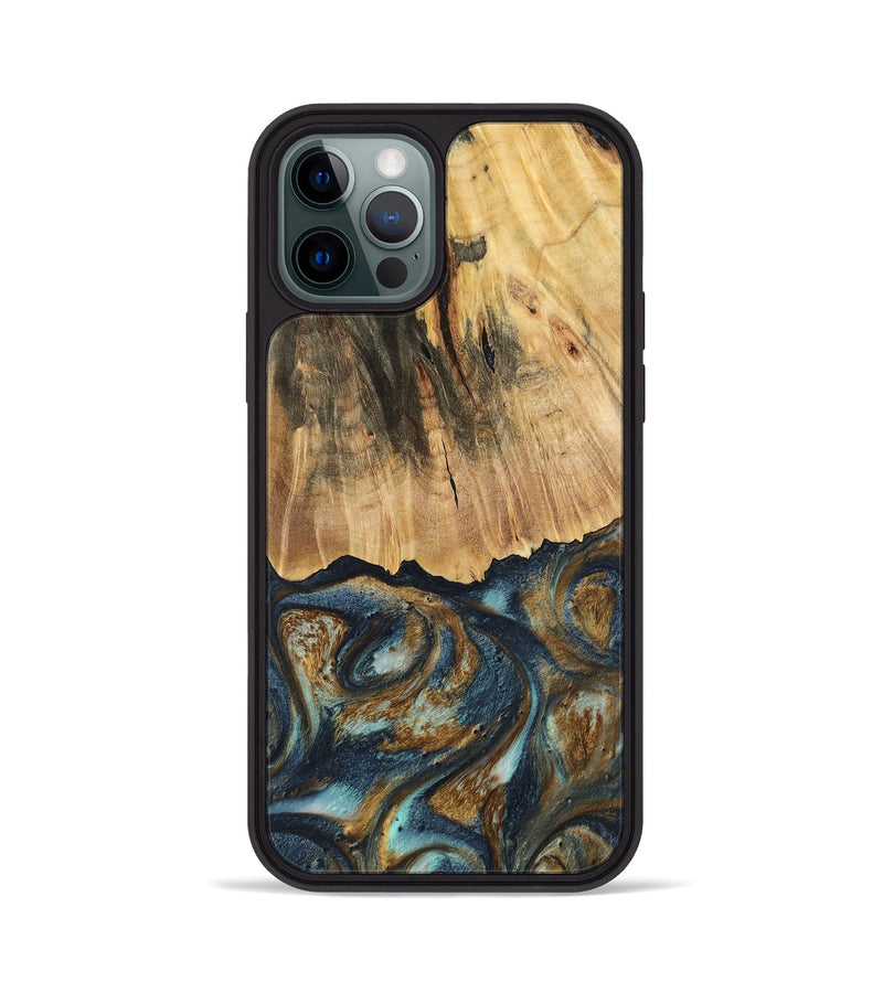 iPhone 12 Pro Wood Phone Case - Berger (Teal & Gold, 744646)