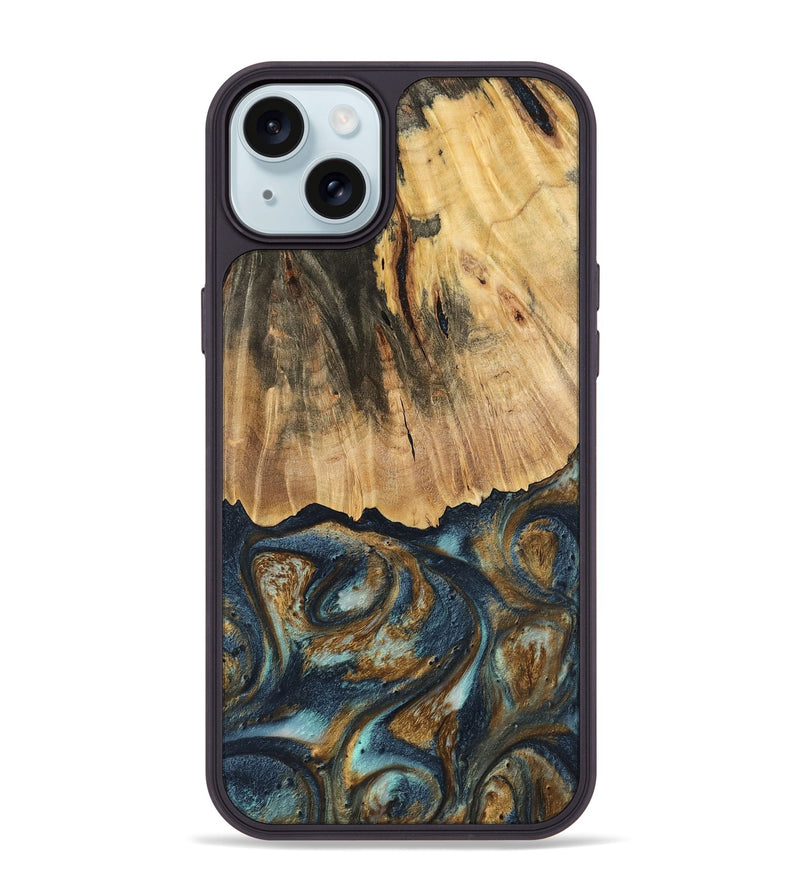 iPhone 15 Plus Wood Phone Case - Berger (Teal & Gold, 744646)