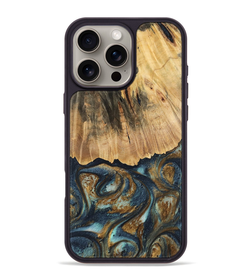 iPhone 16 Pro Max Wood Phone Case - Berger (Teal & Gold, 744646)